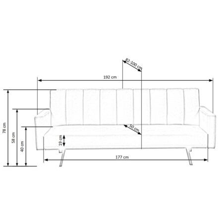SOFA TAPICEROWANA Flow szara METALOWE NÓŻKI z przeszyciami