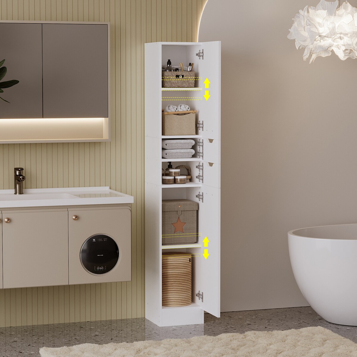 Szafa łazienkowa białe drewno słupek regał praktyczna pojemna loft 180cm