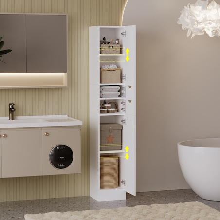 Szafa łazienkowa białe drewno słupek regał praktyczna pojemna loft 180cm