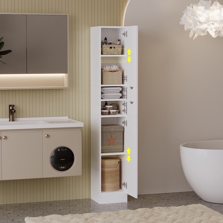 Szafa łazienkowa białe drewno słupek regał praktyczna pojemna loft 180cm