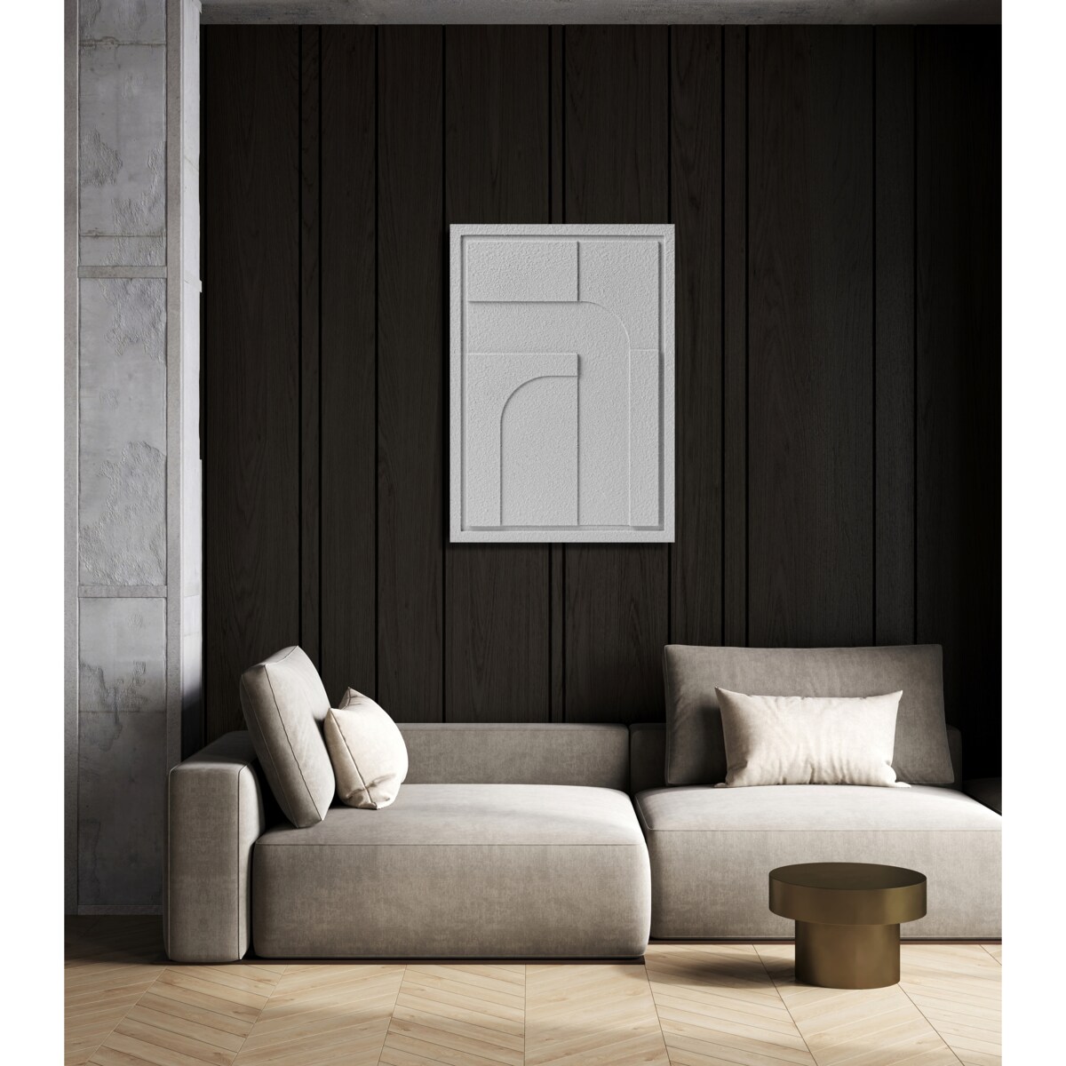 Obraz 3D 50x70cm Geometric IV – Dekoracja Ścienna z Tynku Naturalnego, Milky Grey Minimalistyczny Relief