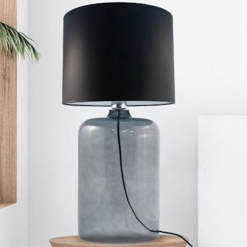 Stojąca LAMPA nocna AMARSA 5510BK Zumaline szklana LAMPKA stołowa czarna grafitowa