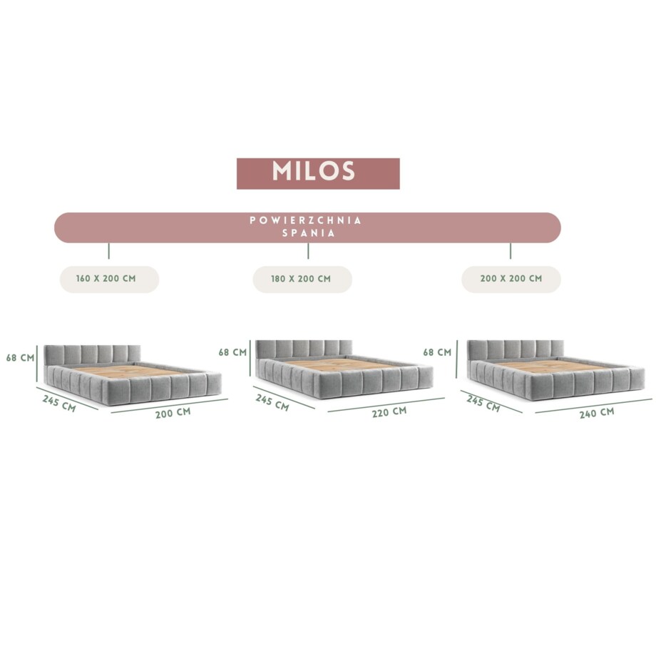 Łóżko tapicerowane MILOS 160x200 z pojemnikiem, Szary, tkanina Bubble 06