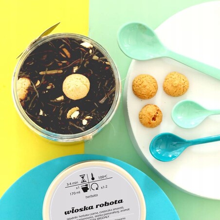 Herbata czarna WŁOSKA ROBOTA smak migdałowe ciasteczko i włoski likier - herbata liściasta sypana mieszanka napar susz - gotowa na prezent upominek