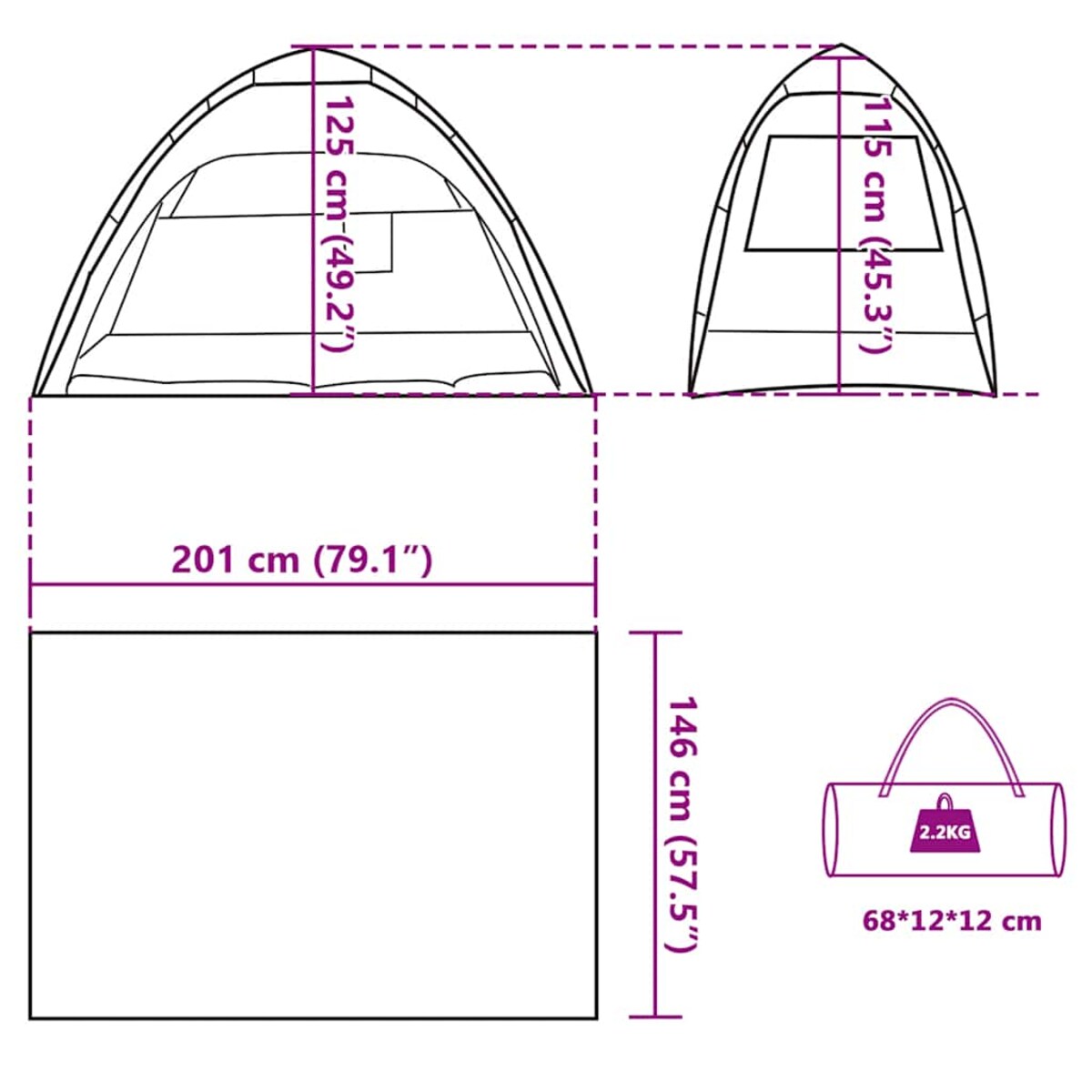 vidaXL Namiot plażowy, 2-os., szary, wodoszczelny