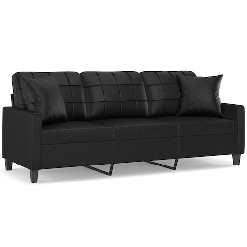 vidaXL 3-osobowa sofa z poduszkami, czarna, 180 cm, sztuczna skóra