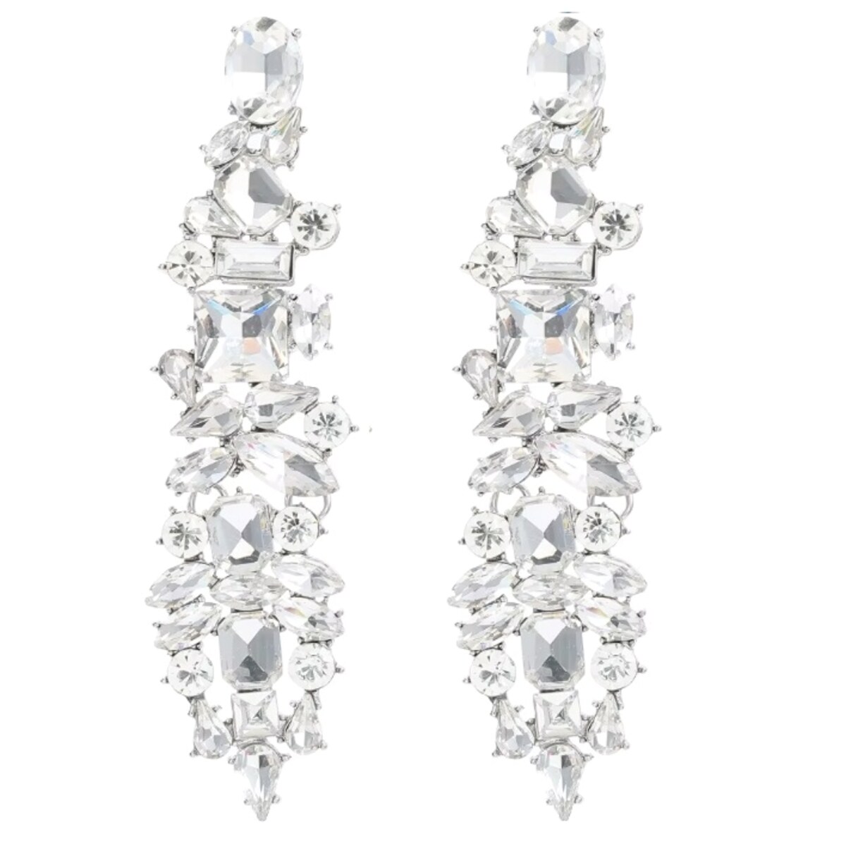 Długie kryształowe kolczyki złote wiszące 10cm z kryształkami krople listki