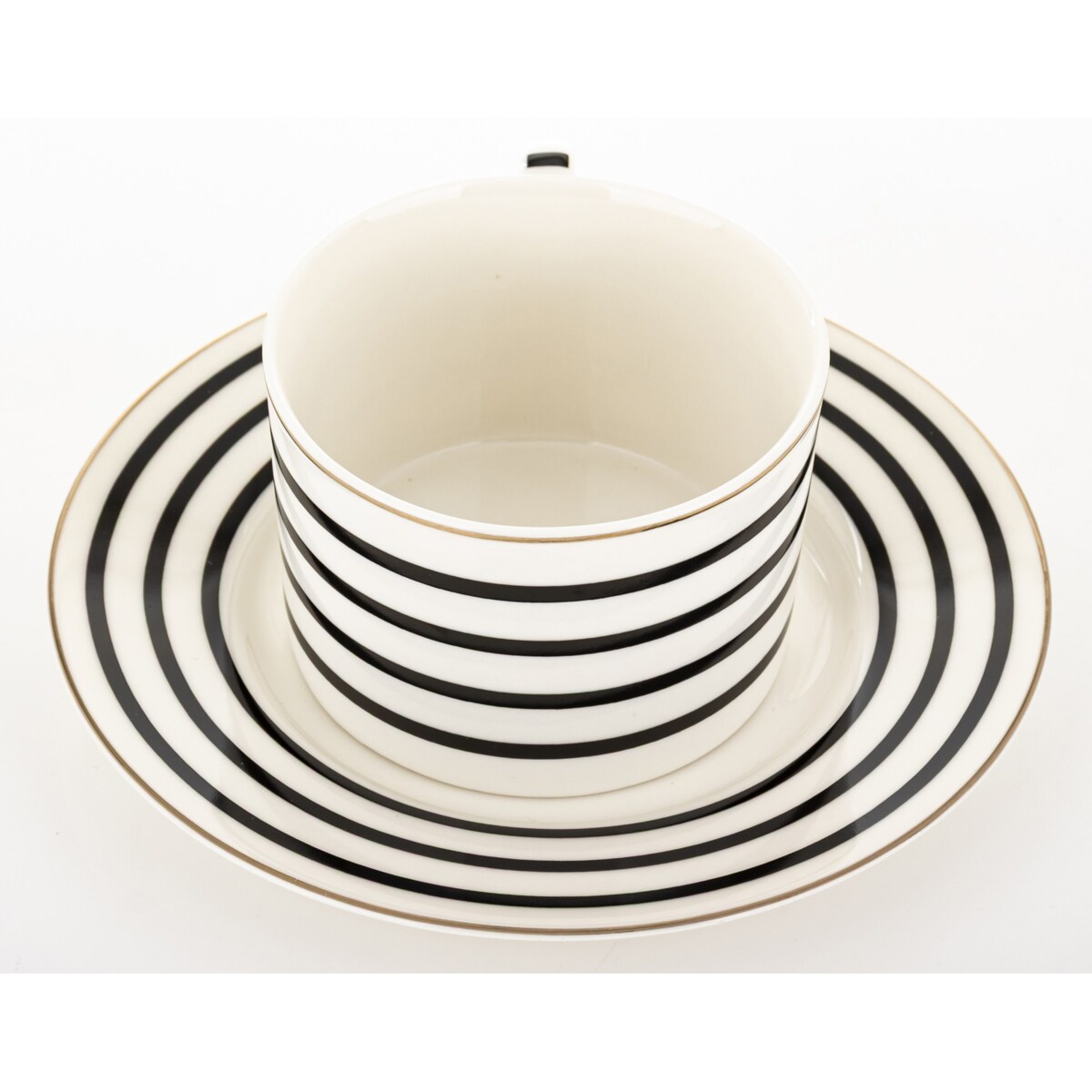 Filiżanka 220 ml i spodeczek, w 4 czarne poziome paski, w pudełku, LARGO
