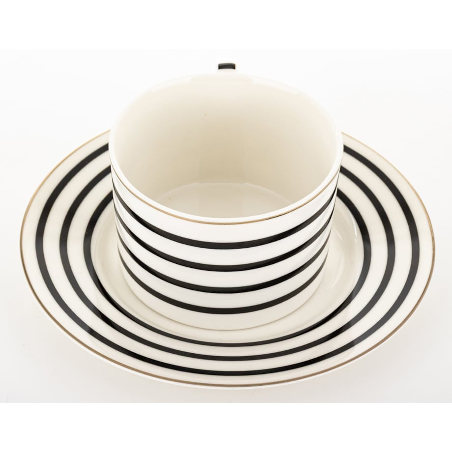 Filiżanka 220 ml i spodeczek, w 4 czarne poziome paski, w pudełku, LARGO