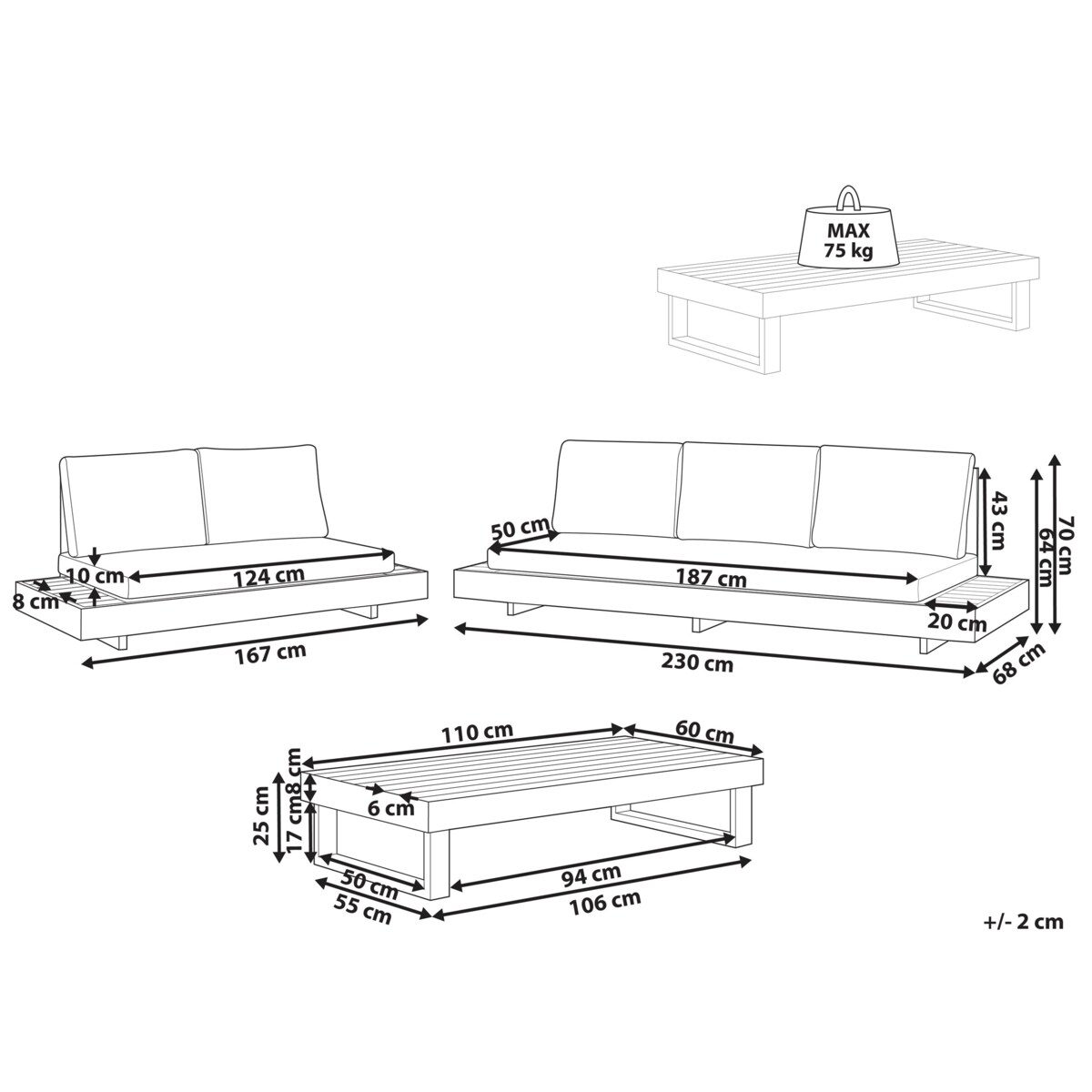 Zestaw ogrodowy ze stolikiem dla 5 osób MARETTIMO Certyfikowane drewno akacjowe Brązowy