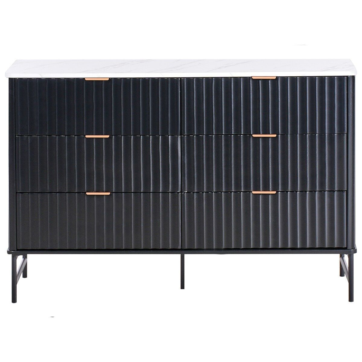 Komoda 6 szuflad GLASTONBURY Marmur/ czarny