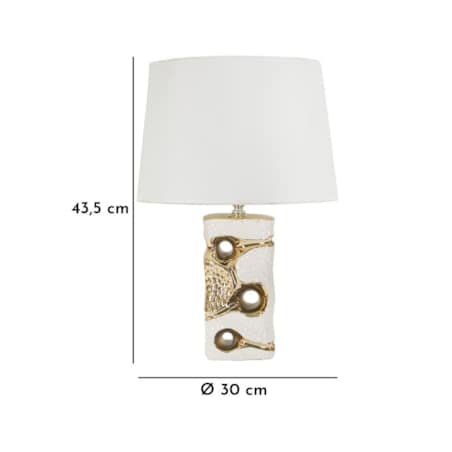 Lampa stołowa Florida, kolor biały i złoty, ceramika, żelazo i tkanina, 30 x 30 x 43,5 cm, 1 x E27, do salonu i sypialni, Mauro Ferretti