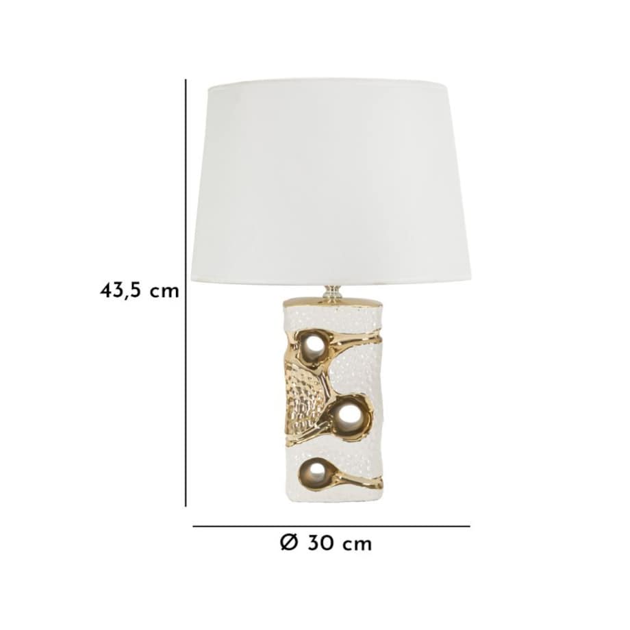 Lampa stołowa Florida, kolor biały i złoty, ceramika, żelazo i tkanina, 30 x 30 x 43,5 cm, 1 x E27, do salonu i sypialni, Mauro Ferretti
