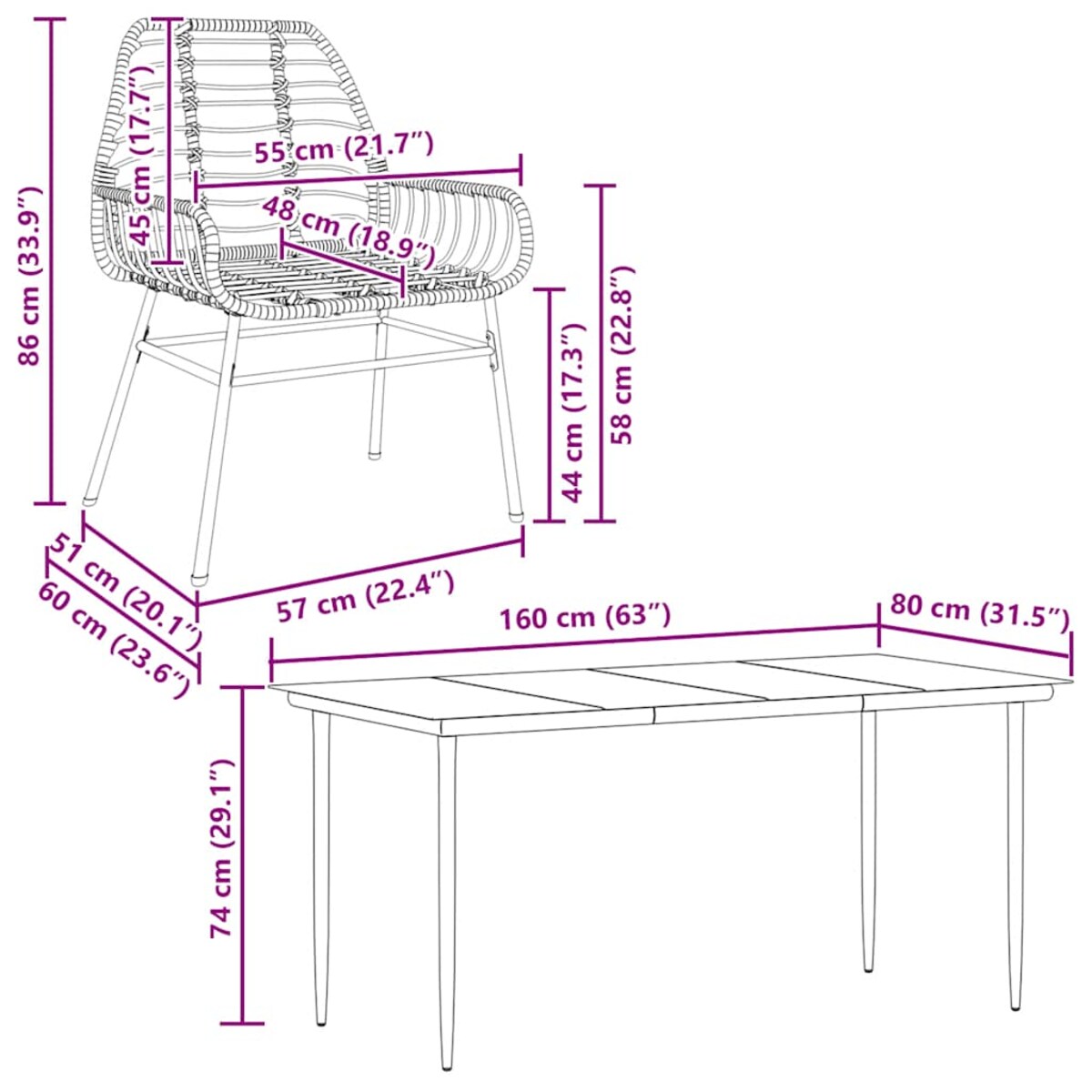 vidaXL 5-częściowy zestaw obiadowy do ogrodu, brązowy polirattan szkło