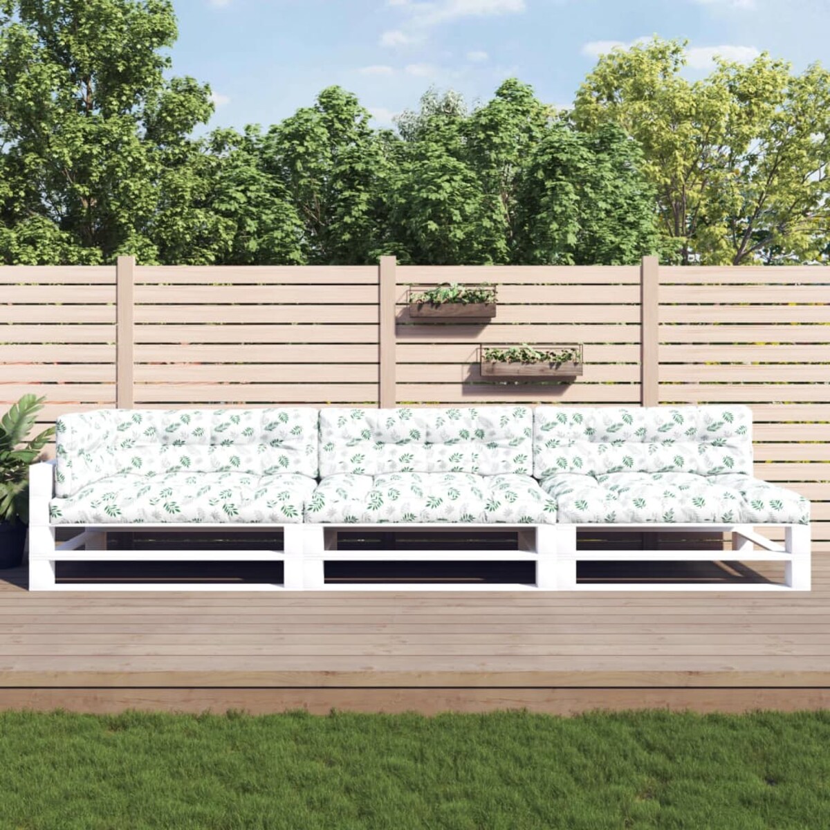 vidaXL Poduszki na palety, 7 szt., wzór w liście, tkanina