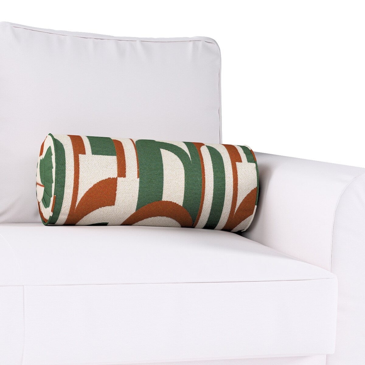 Poduszka wałek z zakładkami, zielono-czerwony wzory na kremowym tle, Ø20 x 50 cm, Cosy Home