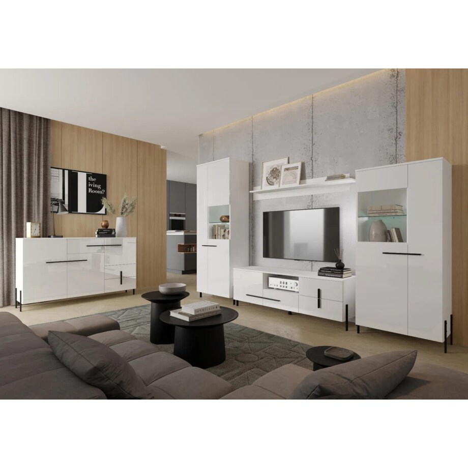 Komoda JUSTINE 150 3D3S biała/biały połysk