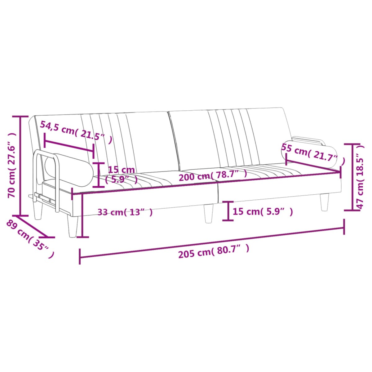 vidaXL Rozkładana kanapa z podłokietnikami, ciemnozielona, aksamitna