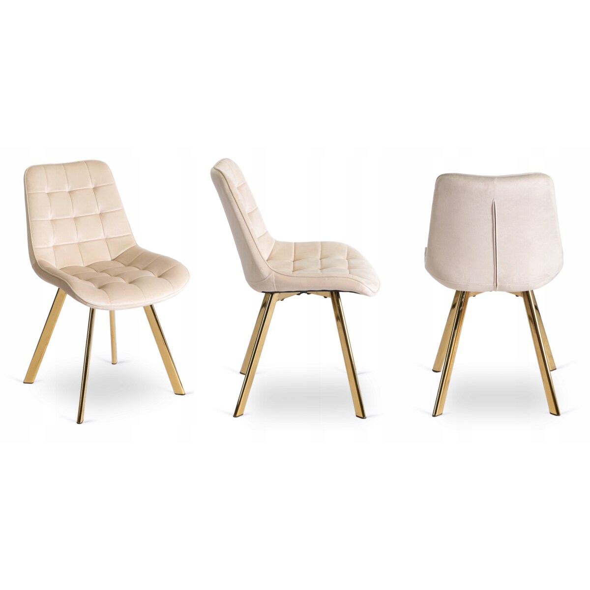 Krzesło Tapicerowane Welurowe Beżowe Do Salonu Jadalni Glamour Złoty DEVI
