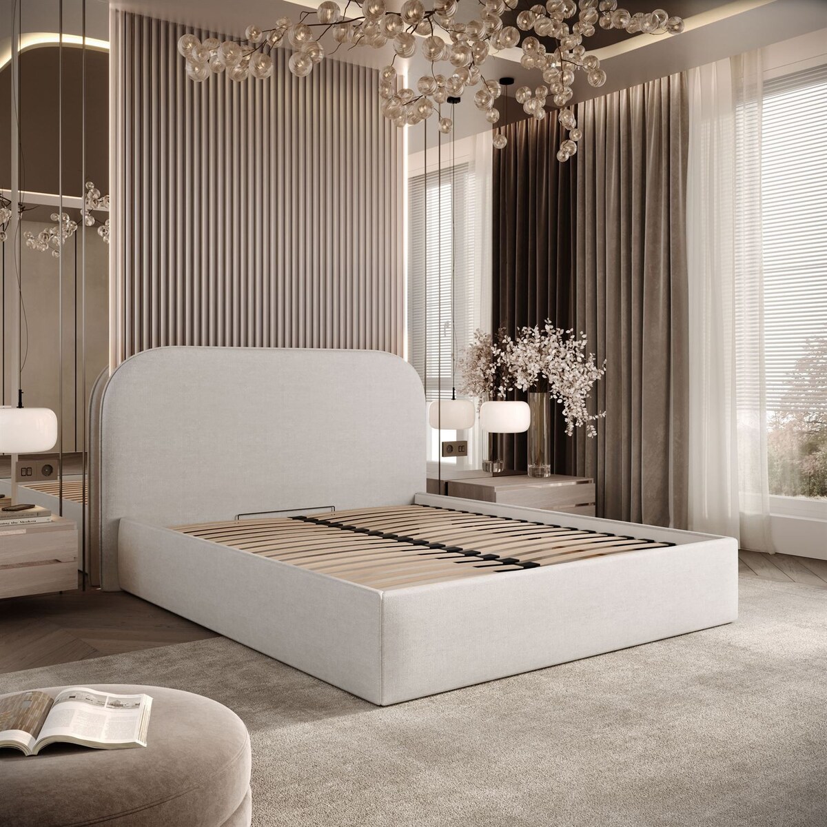 Łóżko tapicerowane OLIMPIA, pojemnik na pościel, s34, 140x200, Perfect Harmony 01