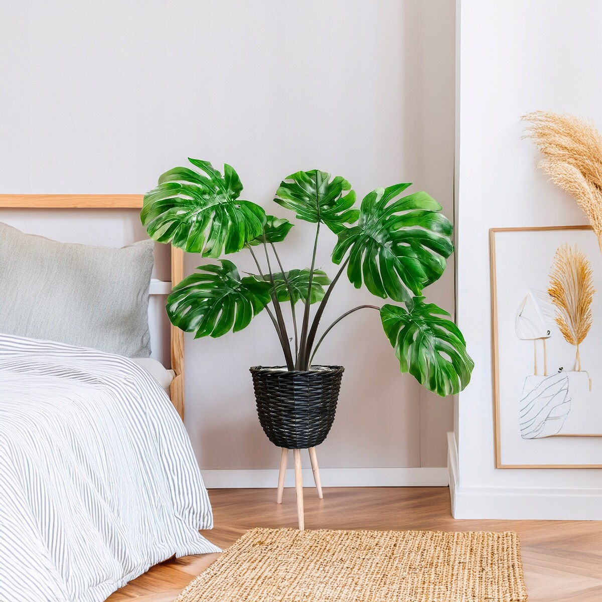 DONICZKA BAMBUSOWA DUŻA na nóżkach kwietnik czarny na balkon do salonu domu