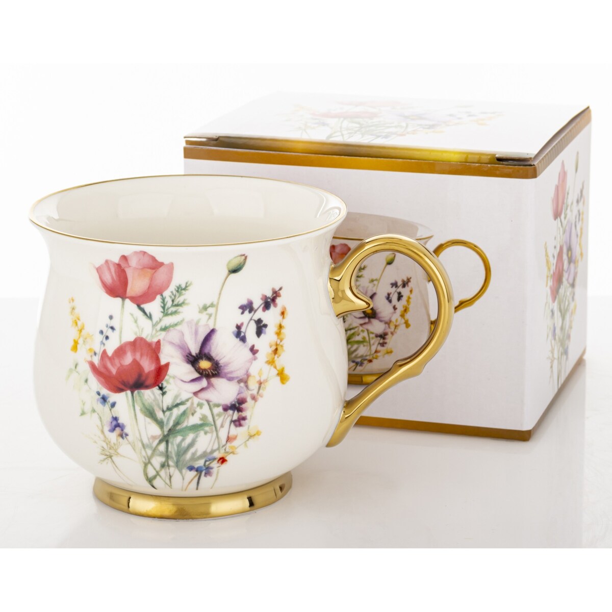 Kubek porcelanowy baryłka 430 ml z pudełkiem 9x13,5x10 cm BALERO-5 dwa czerwone maki