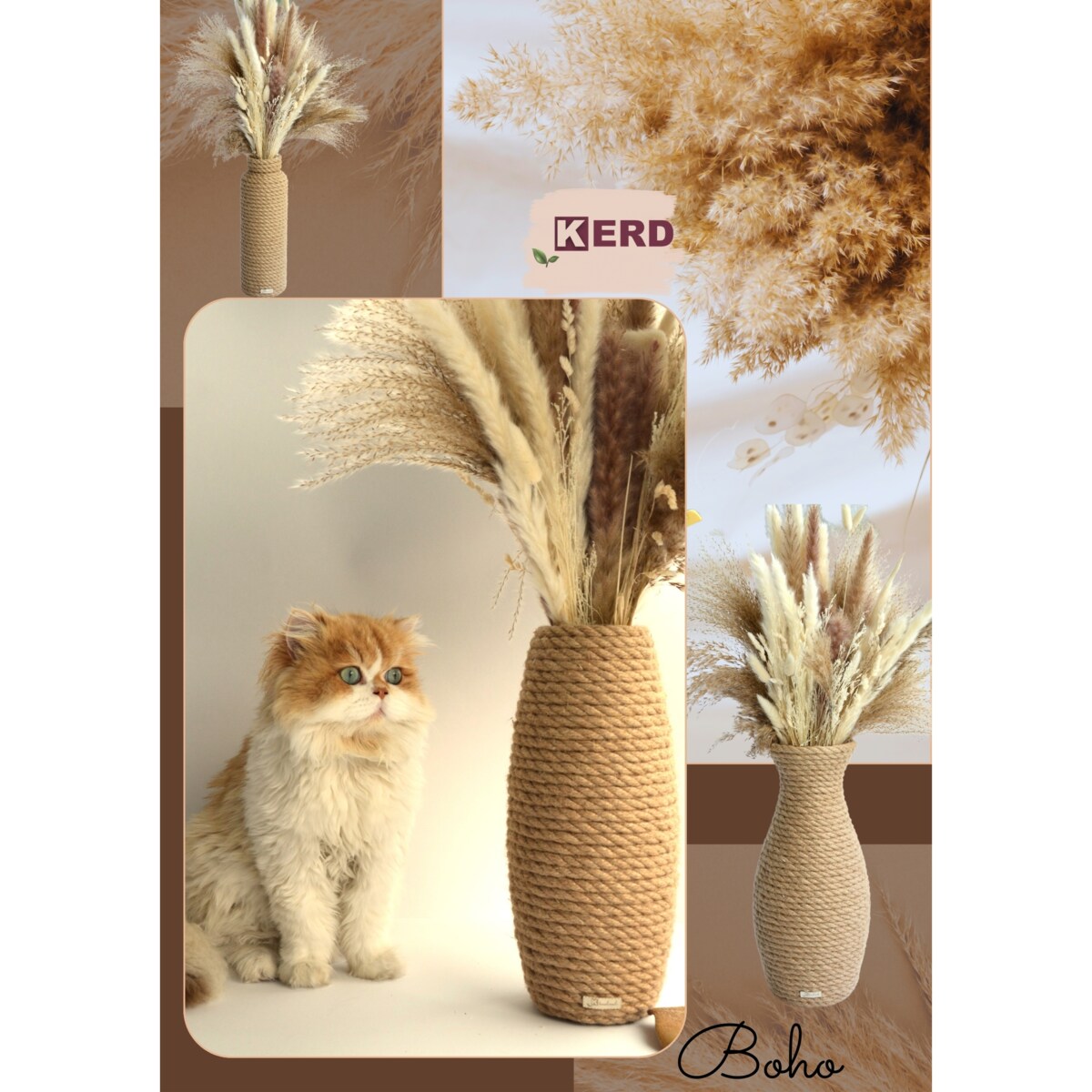 Wazon REGINA w stylu BOHO jutowy do suszonej trawy i kwiatów * pleciony sznurek jutowy naturalny do trawy pampasowej kompozycji h 31 cm styl skandynawski