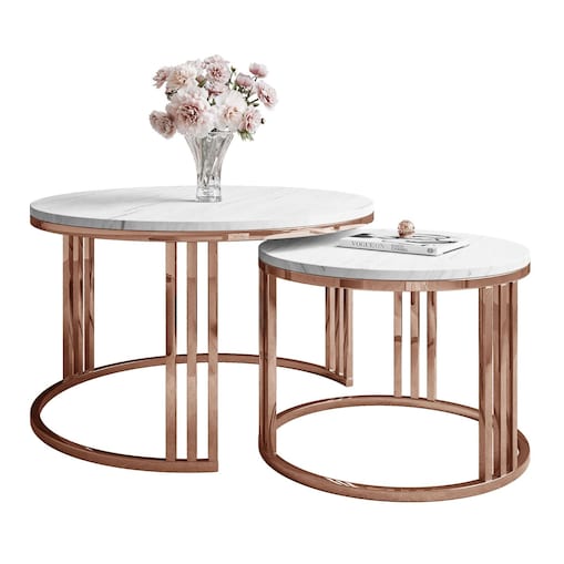 Stolik kawowy LORI 2w1 miedź marmur levanto