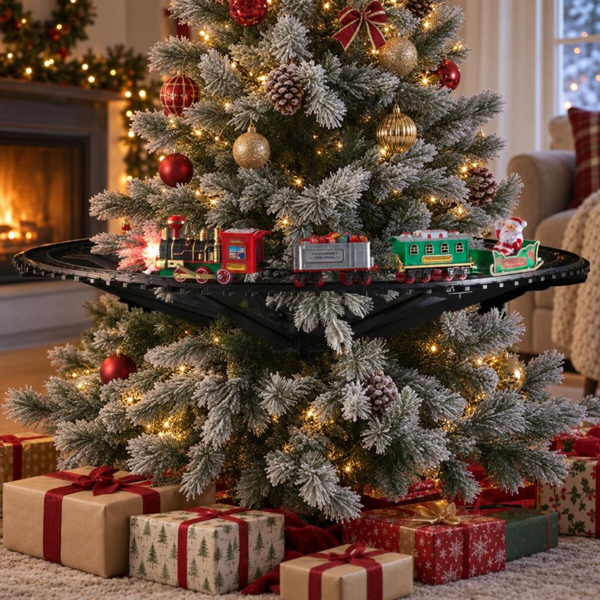 Kolejka na choinkę z torami, na baterie, Ø 87,7 cm, 23 elementy, LED, tworzywo sztuczne