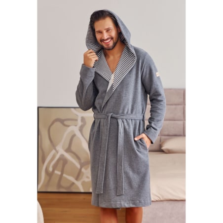 Szary szlafrok męski z kapturem