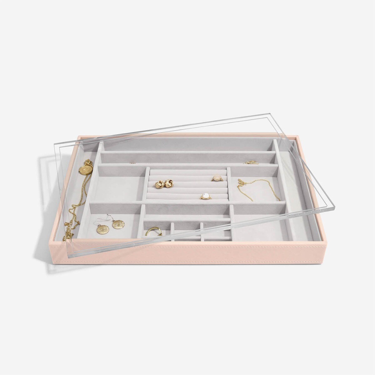 Szkatułka na biżuterię Stackers 16 komorowa supersize jasnoróżowa z pokrywką