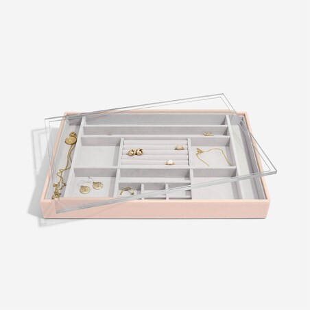Szkatułka na biżuterię Stackers 16 komorowa supersize jasnoróżowa z pokrywką