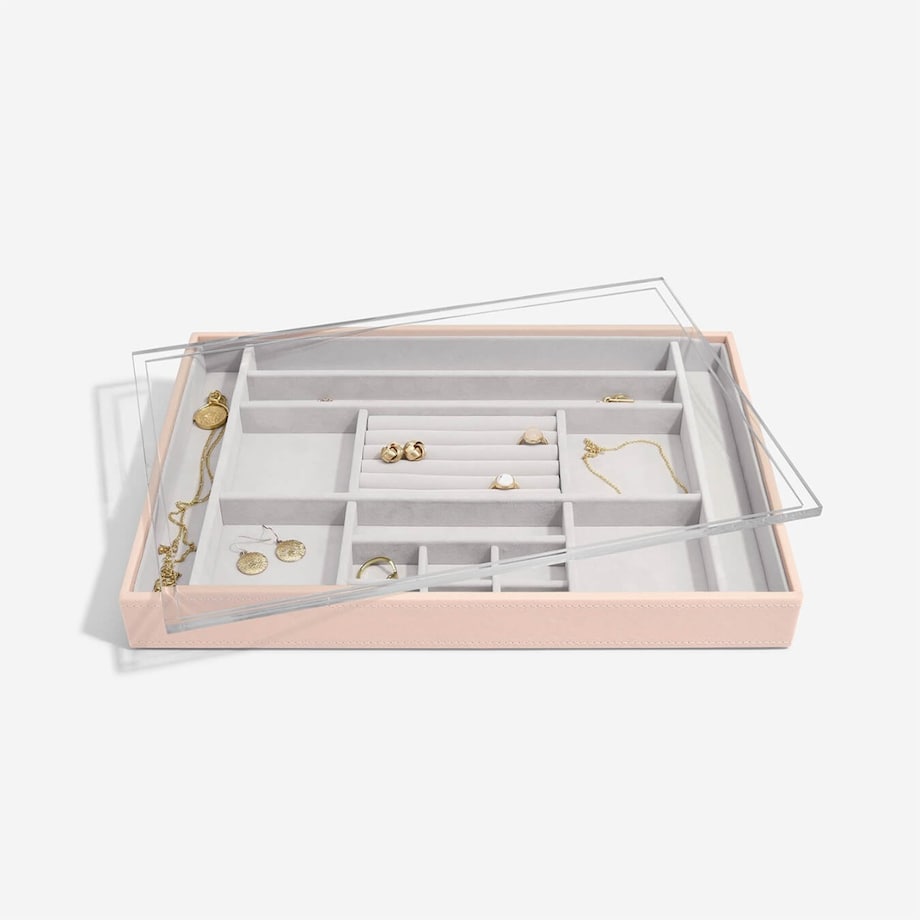 Szkatułka na biżuterię Stackers 16 komorowa supersize jasnoróżowa z pokrywką