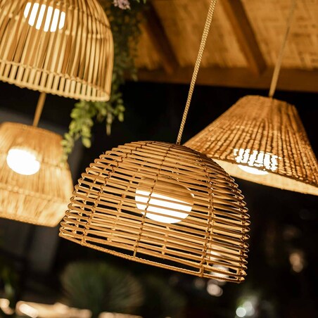 Ekologiczna lampa wisząca Bossa LUMBOHXNW King Home ogrodowa IP54 beżowa