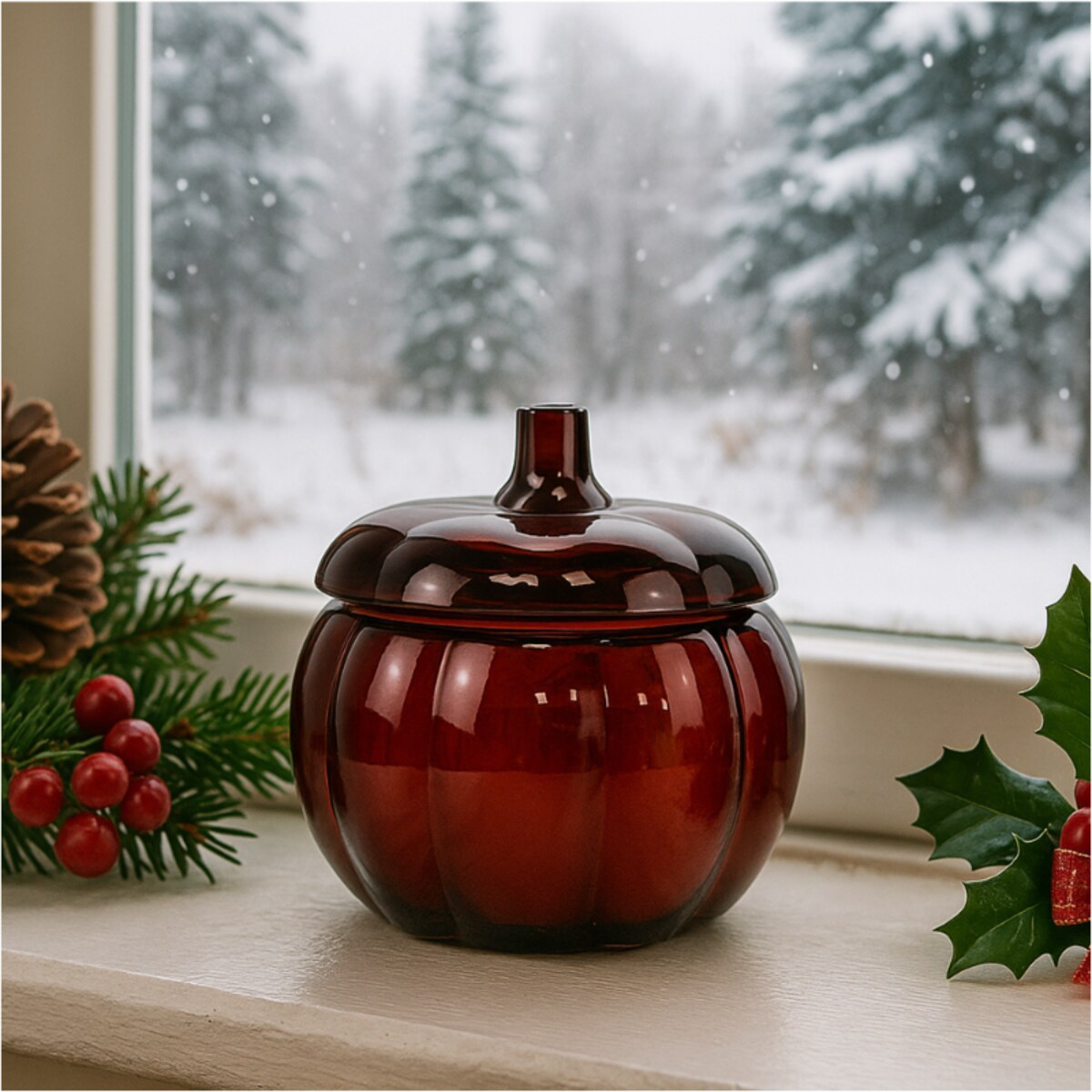 Świeca Na Halloween Jesienna Świeczka Szklana Dynia Dekoracja 11,5 Cm Bordowa