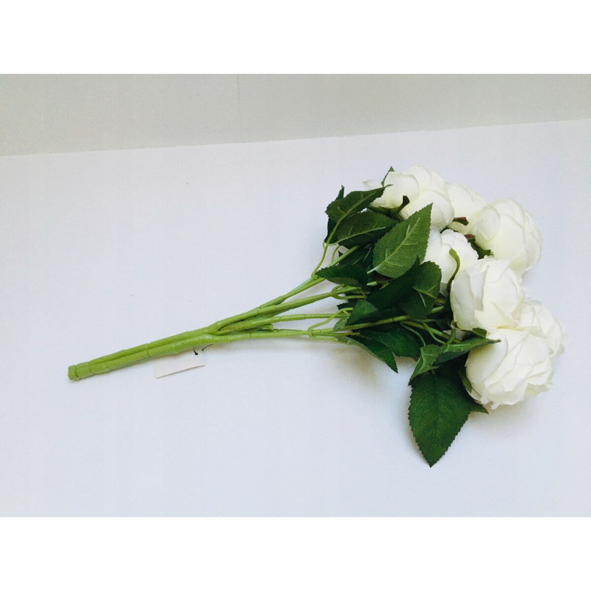 BUKIET DUŻY RÓŻA sztuczna BIAŁY LIŚCIE do flakonu święta cmentarz stroik