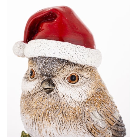 Dekoracja - ptaszek na bombce 20X10X12,5 cm UCCELLlNO w czerwonej czapce