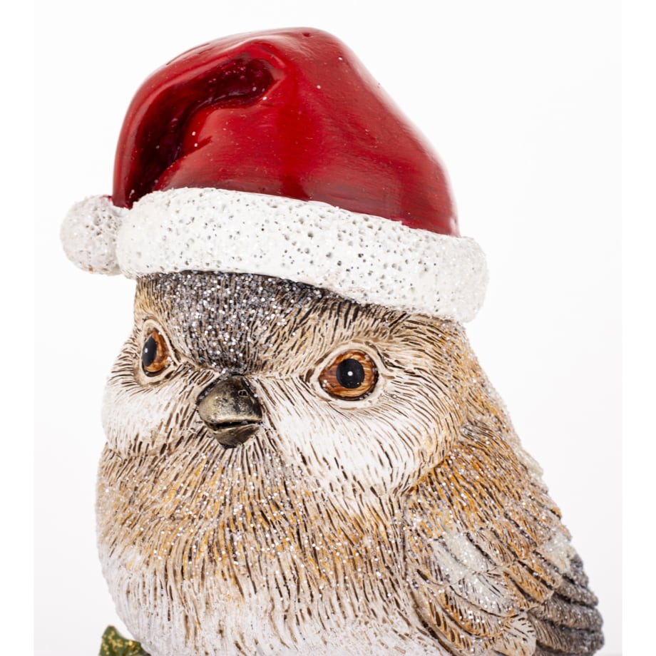 Dekoracja - ptaszek na bombce 20X10X12,5 cm UCCELLlNO w czerwonej czapce