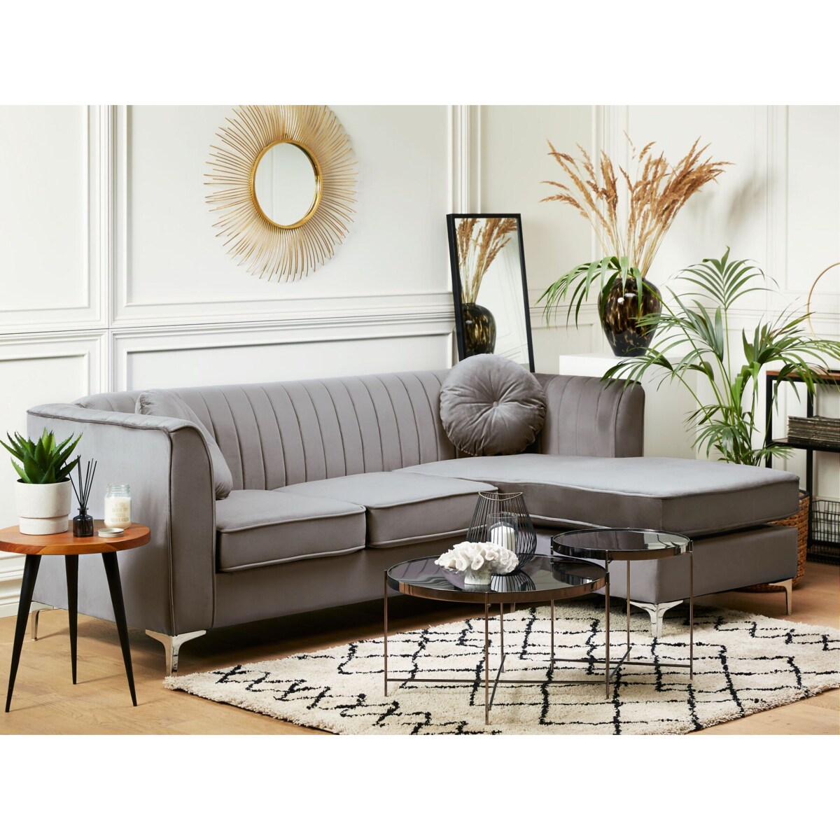 Narożnik welurowy lewostronny szary TIMRA