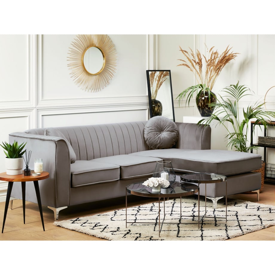 Narożnik welurowy lewostronny szary TIMRA