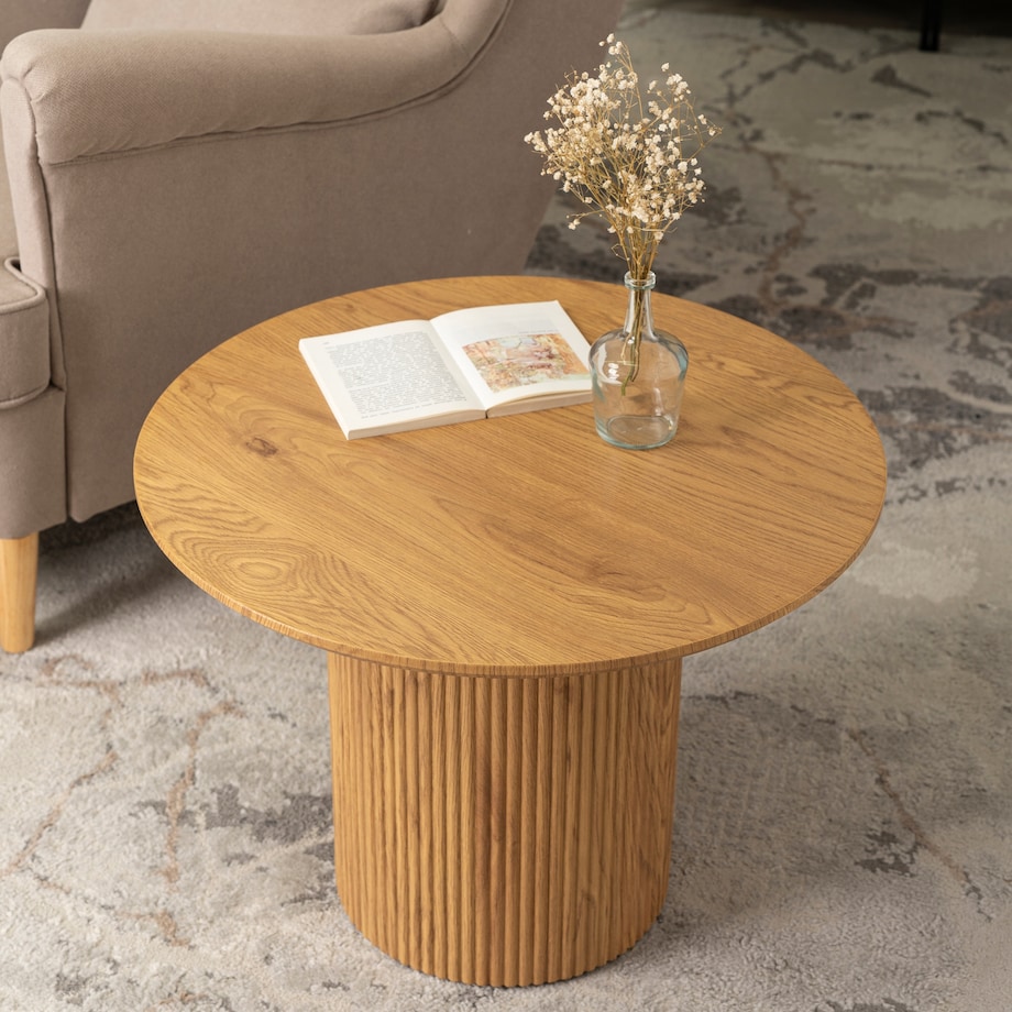 Stolik Kawowy Okrągły Mały Dąb Lamel Loft Nowoczesny Okrągła Ława MAYLIN