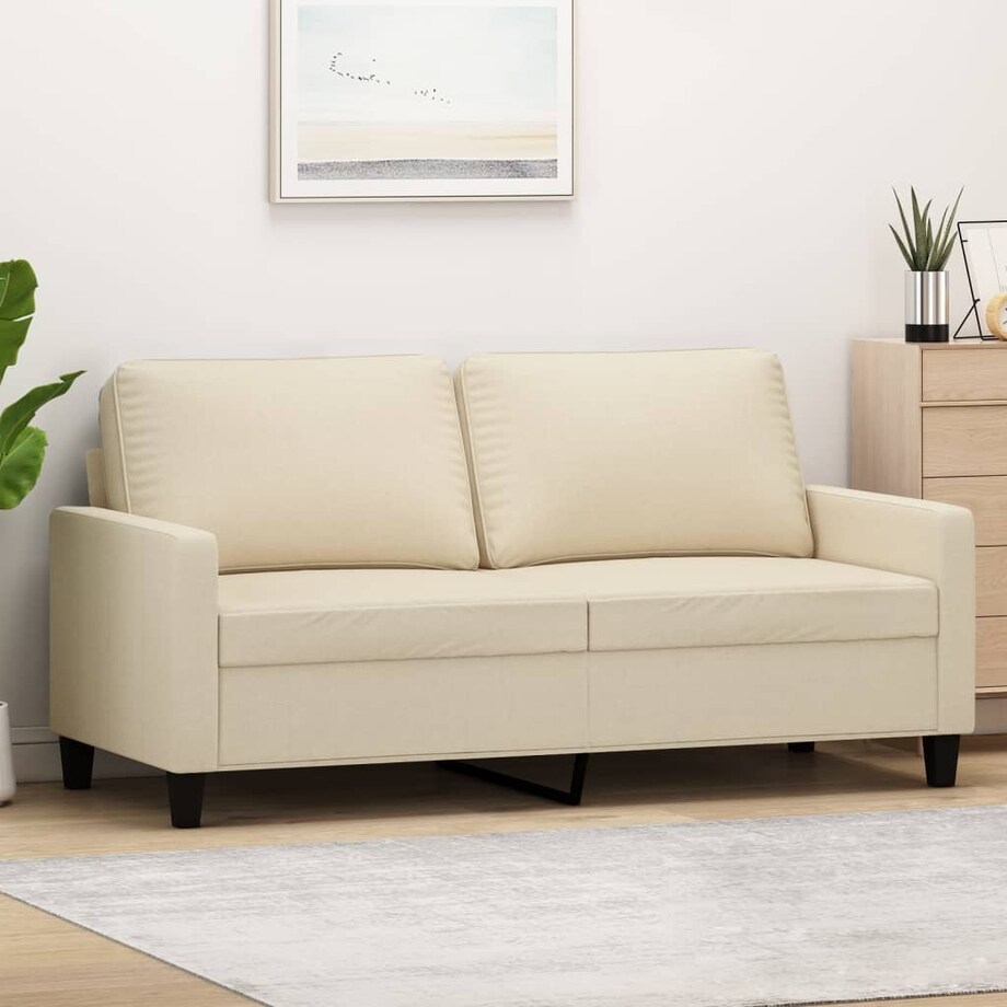 vidaXL 2-osobowa sofa, kremowa, 140 cm, tapicerowana tkaniną