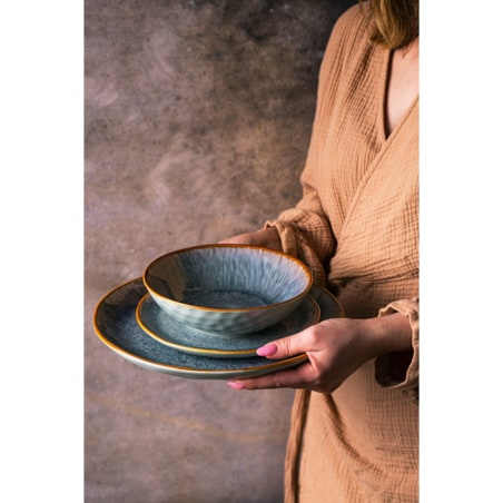 Serwis obiadowy Aokari niebiesko-biały na 12 osób 36 szt. Nowoczesny Do zmywarki Komplet talerzy