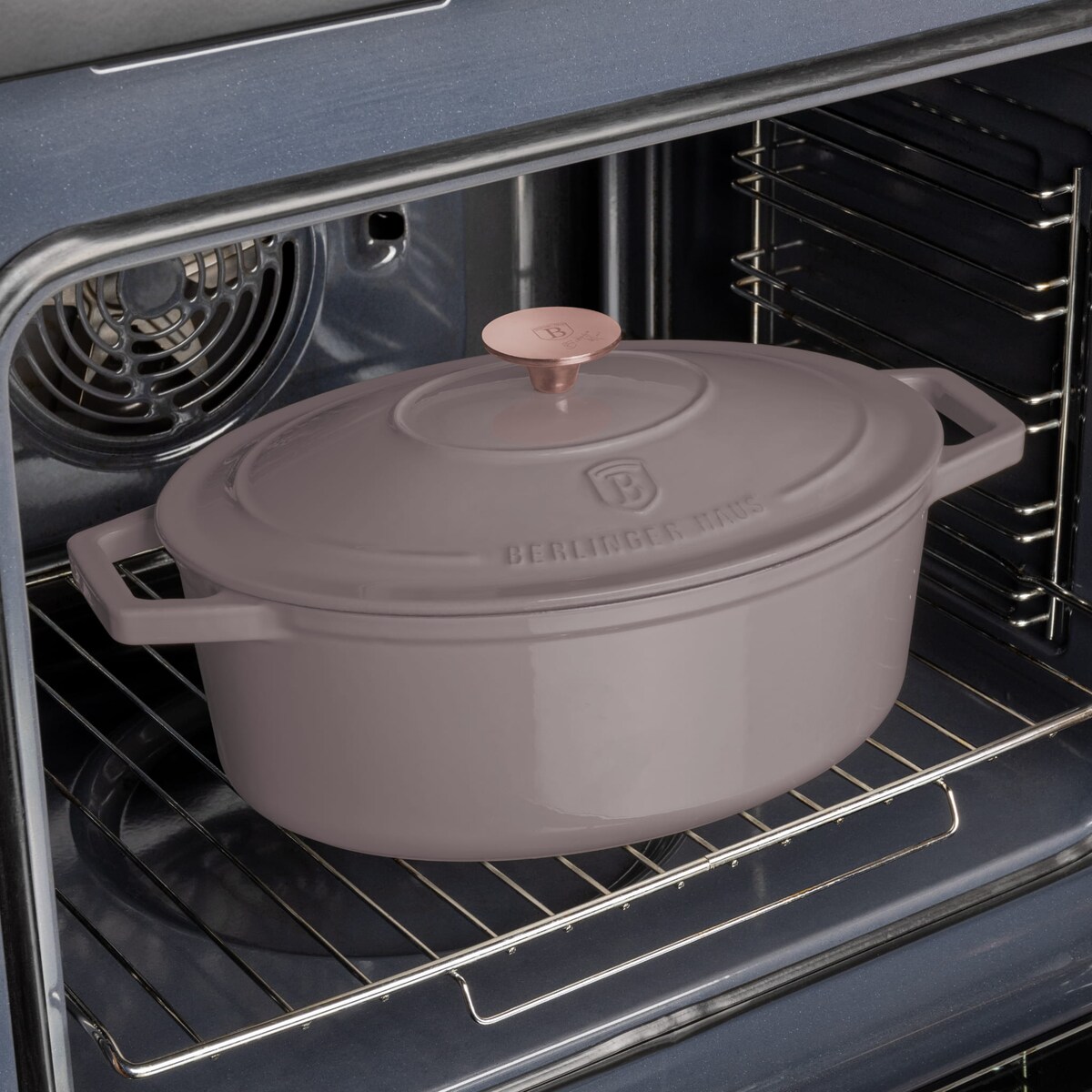 Garnek żeliwny owalny 4,65l z pokrywką 30cm Berlinger Haus Taupe BH-6541