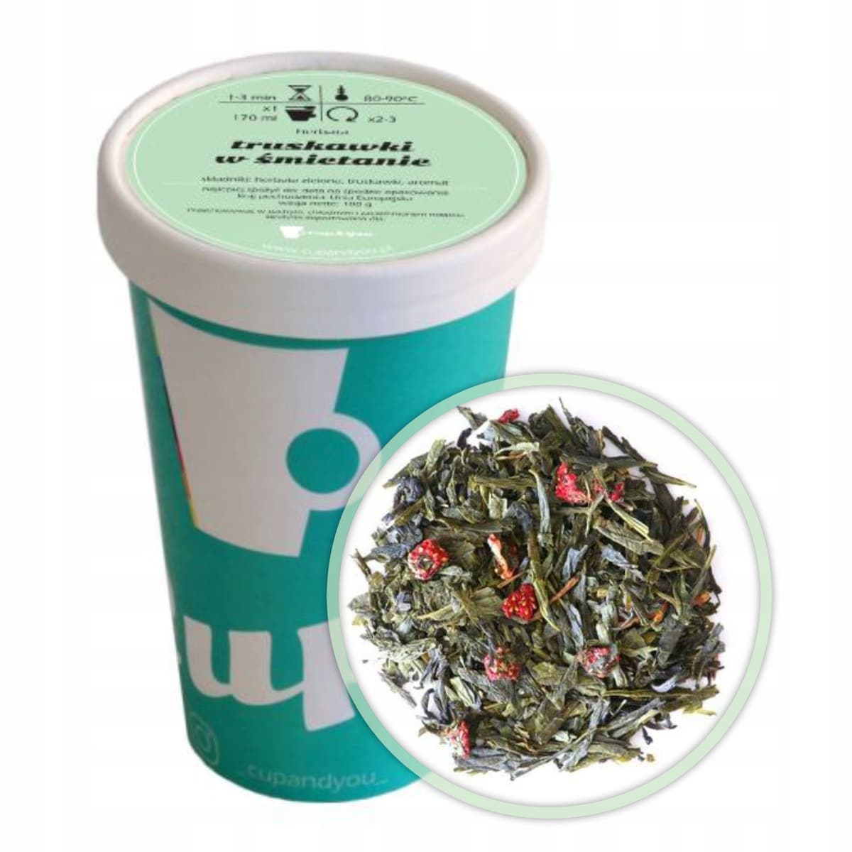 Najlepsza liściasta herbata zielona sypana TRUSKAWKI W ŚMIETANIE EKO 100g