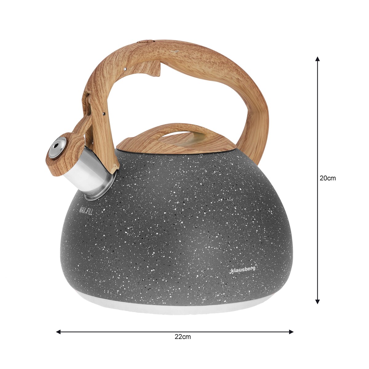 Czajnik stalowy z gwizdkiem 2.8L Wood Line szary KLAUSBERG