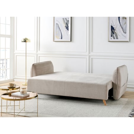 Sofa rozkładana welurowa z pojemnikiem beżowoszara VALLANES