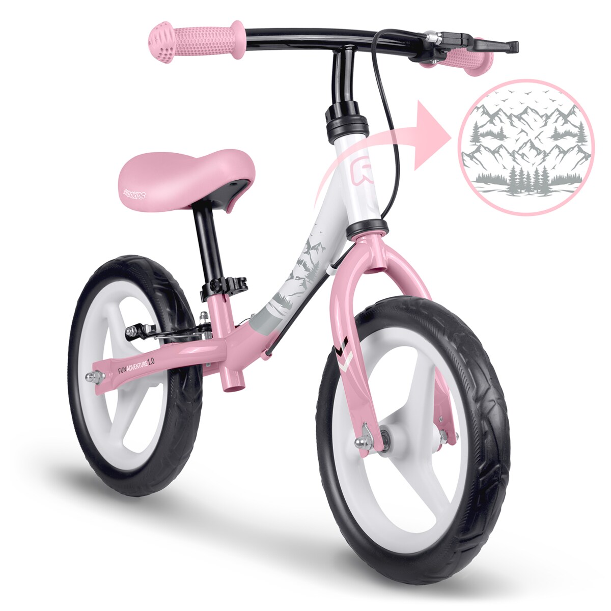 Rowerek biegowy dla dzieci rower dziecięcy lekki Fun Adventure Ricokids różowo-biały