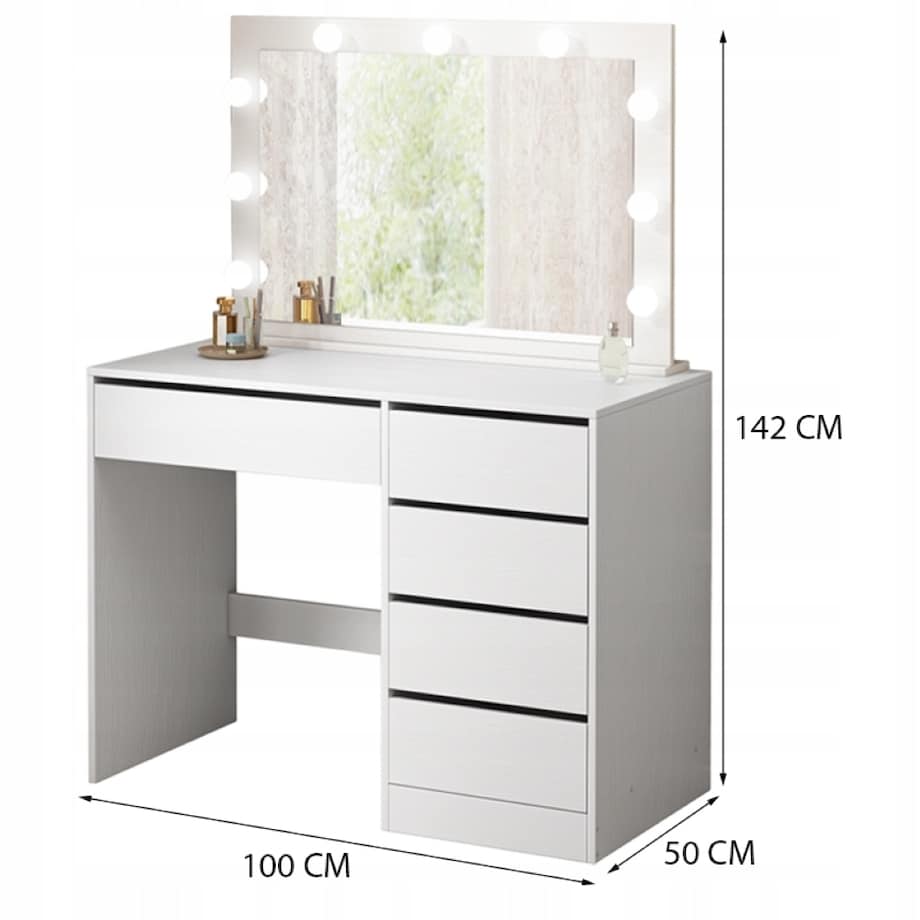 Toaletka kosmetyczna makijażu wizażu z lustrem led nowoczesna glamour biała