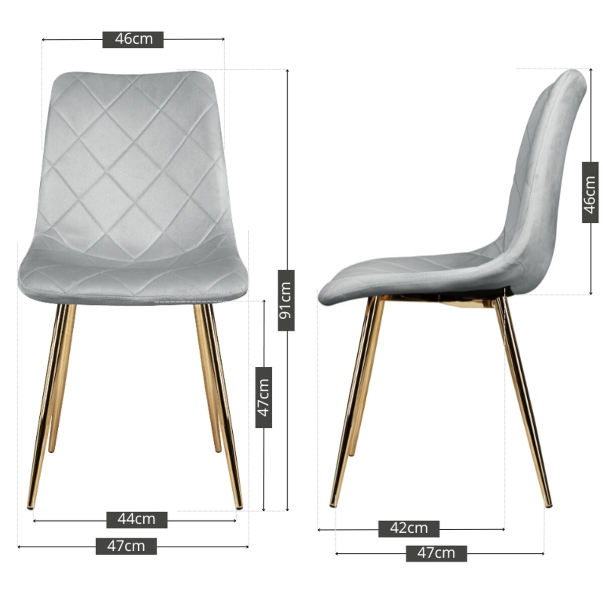 Krzesło tapicerowane szare welurowe pikowane nowoczesne złote nogi